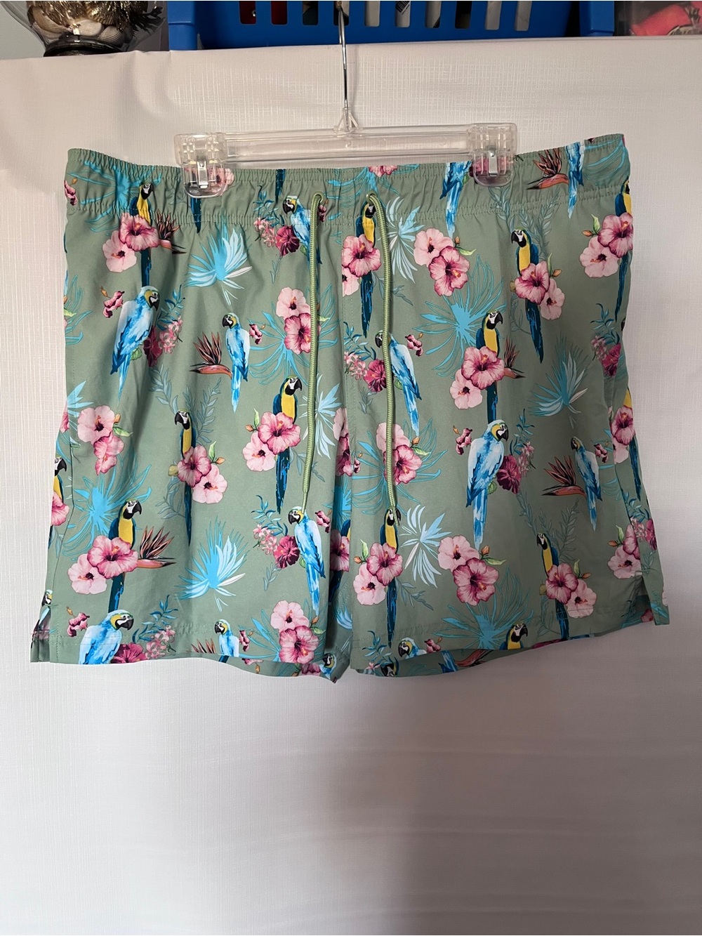 George Floral Parrot Swim Trunks in Sage Green and Pink XL new